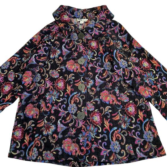 Habitat Sz M Floral Jacquard Tapestry Swing Coat Jacket Chunky Buttons Bohemian - Picture 7 of 16